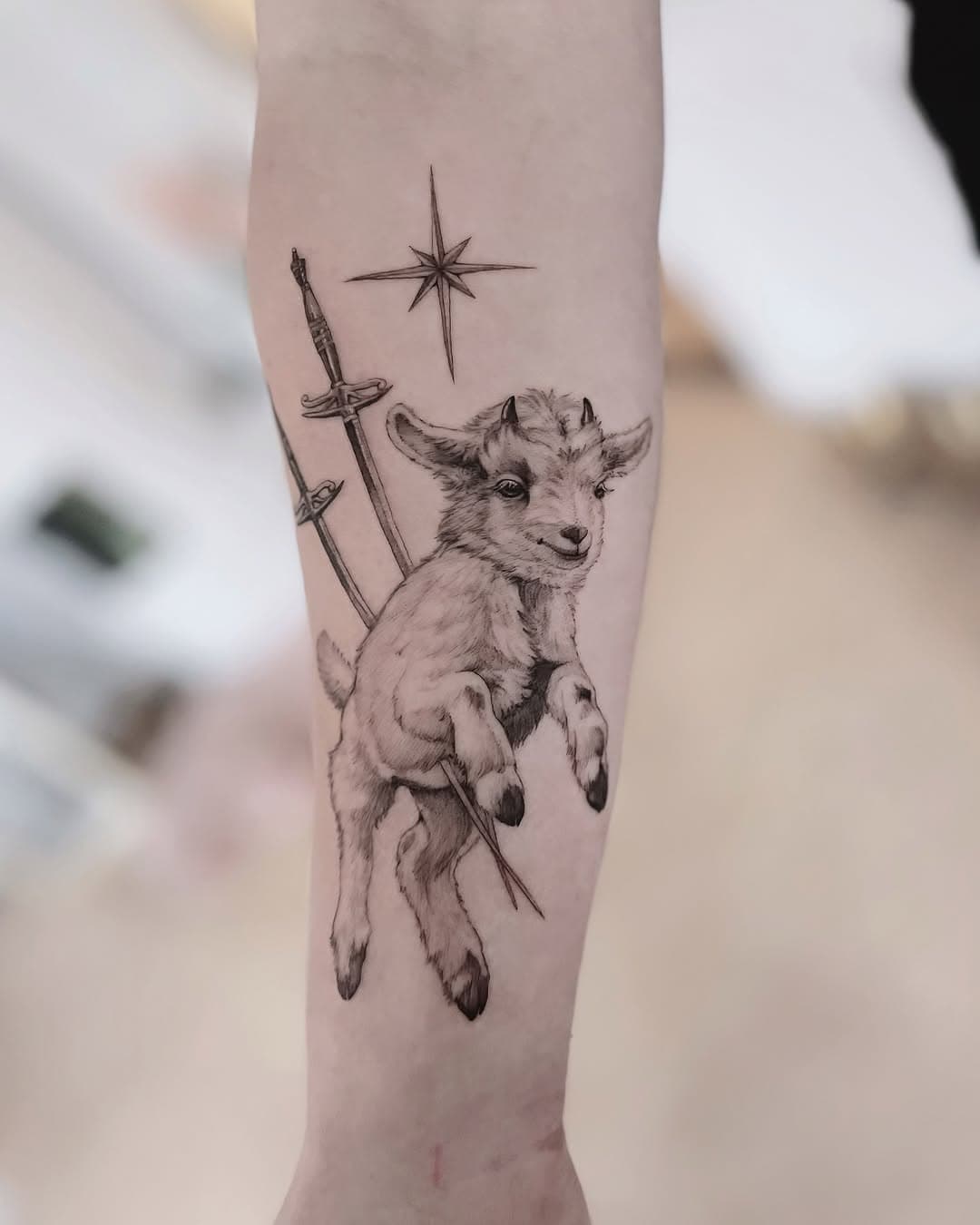 Goat puppy 🖤 
Done at @askasvartkonst Powered by @emalla.official cartridges 
.
#tattoo #skinartmag #tattooistartmagazine #tattrx #btattooing #blacktattooart #dotwork #microrealism #goattattoo #tatuagem #tattoolisboa #lisbontattoo #tatuering #darkacademia #tattoosnob