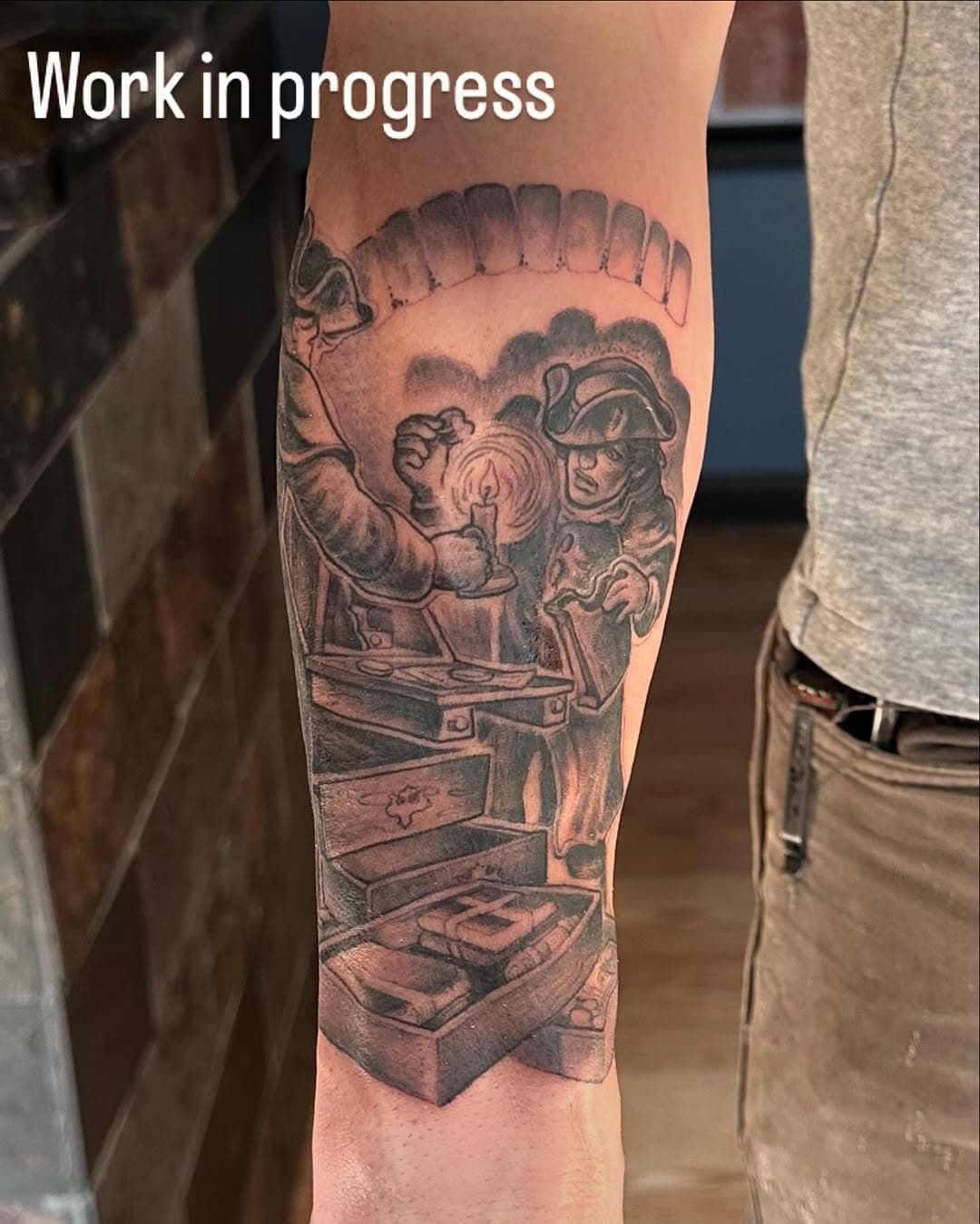 I recently got to start on a sleeve dedicated to The Doan Outlaws of Pennsylvania. There is a long way to go as this was our first of many sittings. The artwork is based on the artwork I created for the exhibit focusing on the Doans at the Mercer Museum here in Doylestown. For information on the exhibit and the Doans themselves, here’s a link to the site focused on the exhibit. 
Doangang.org

It’s also important to note that the fellow getting the tattoo is also the same person that pushed to get me involved in the museum project in the first place. @bootstrap_paradox_80 Clint’s passion and dedication to history and its complicated twists and turns is infectious. 

#doangang #doanoutlaws #buckscountyhistory #doylestowntattoo #mercurytattoo