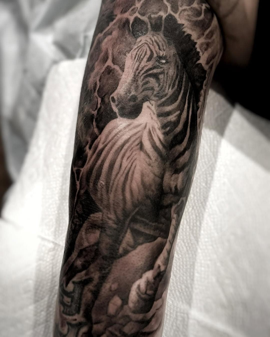 Lightning Zebra! ⚡️🦓⚡️ @darkspaceartcollective blackandgrey #zebra#animaltattoo#wildlifetattoo#blackandgreytattoo #lightning. Scheduling :  mrmrowka@yahoo.com