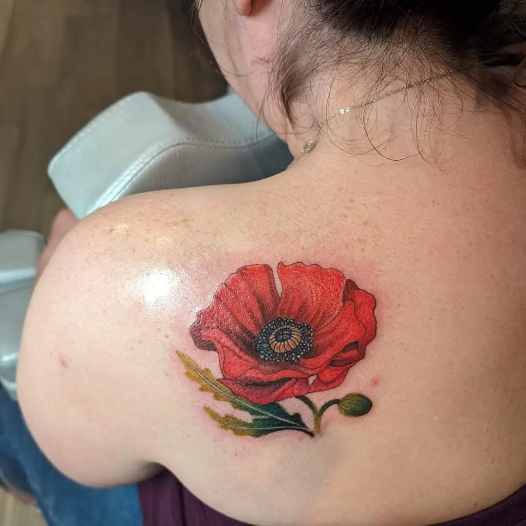 Poppy from a while back I forgot to post. Thanks for looking! 

#poppytattoo #pittsburghtattooer #flowertattoo #colortattoo #greensburghtattooer #manortattooer