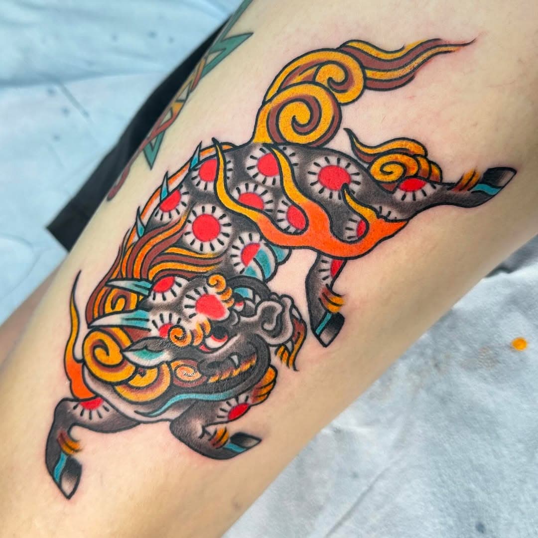 A kirin by @ben.hua.yu 
Ben will be tattooing during our FLASH DAY on 10/19! To book an opening with Ben, DM/ email him directly or walk in to check out the flash he has ready for you!