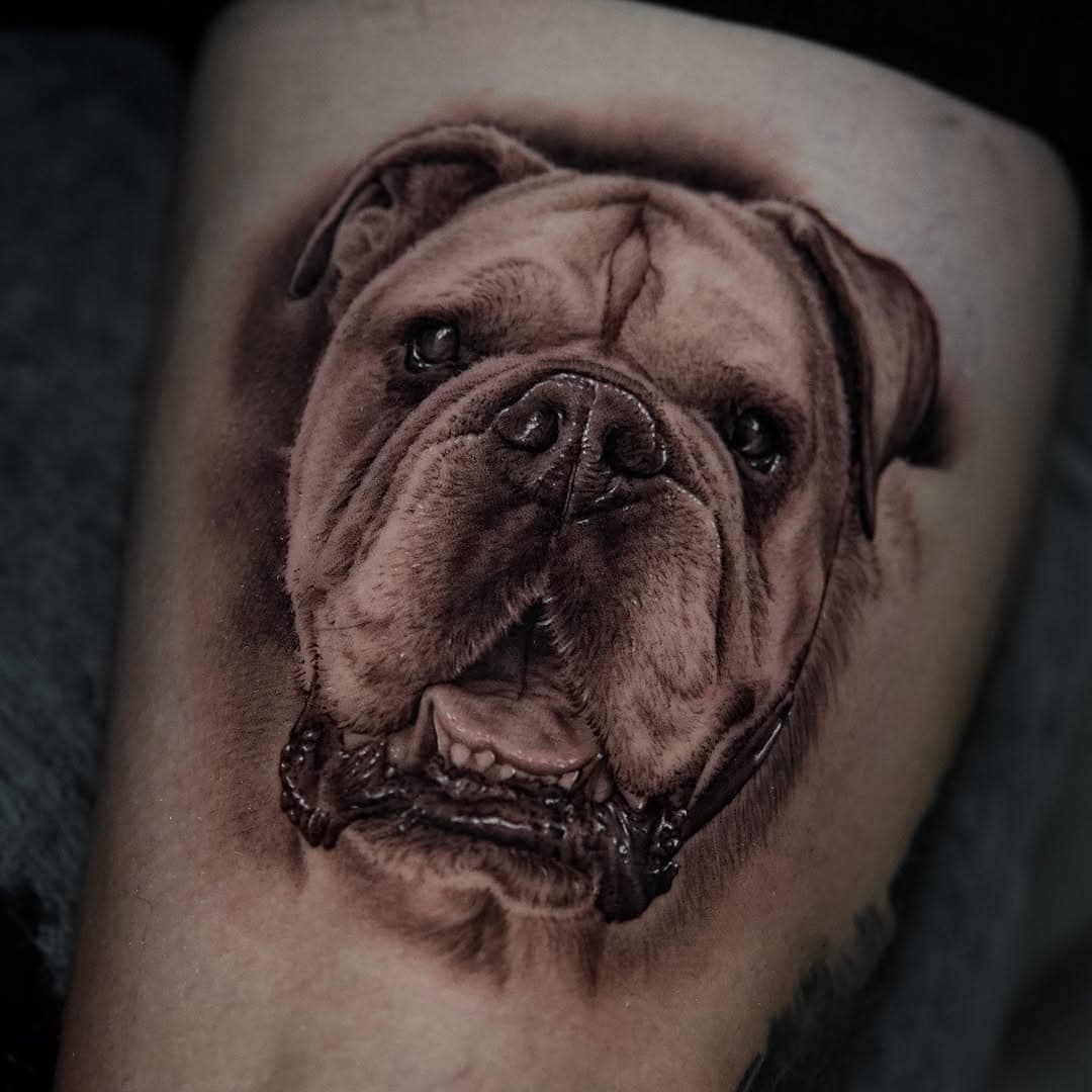 Retrato de un precioso bulldog que realice a mi cliente Andy que vino desde Alemania para conseguirlo!

Al hacer zoom podéis ver la cantidad de trabajo de línea y round shader que llevan estos trabajos, si queréis saber más a fondo cómo se hacer solo tenéis que compartirme el post por MD y os daré información más detallada! 

Realizado en @gangatattoospain con los mejores materiales @fkirons @radiantcolorsink @eztattooing @sumuntattoo