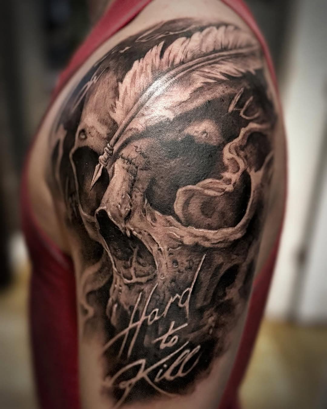 I would do a skull every day of my career if I could and I think a lot of tattooers would agree, they’re just fun 💀💀💀💀💀💀💀 booking: mrmrowka@yahoo.com @darkspaceartcollective #darkart#skull#skullart#skulltattoo#blackandgreytattoo#halloween#spookytattoo#darkacademia