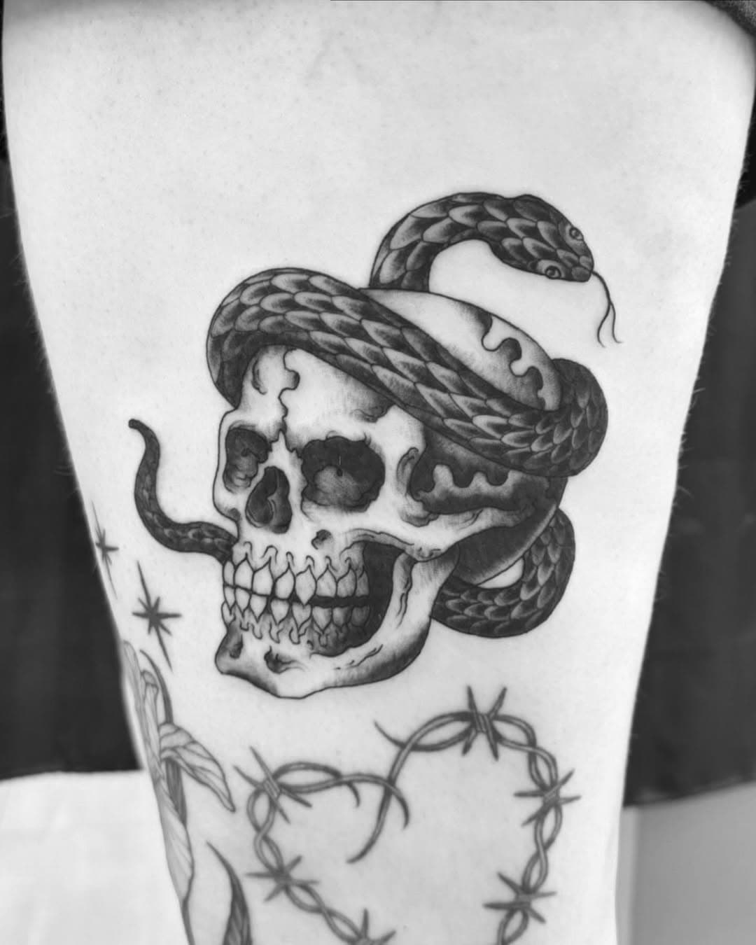 Snake and skull, doesn’t get much better. Now booking November @regenerationtattoos 

#allstontattoo #bostonfinelinetattoo #bostontattooartist