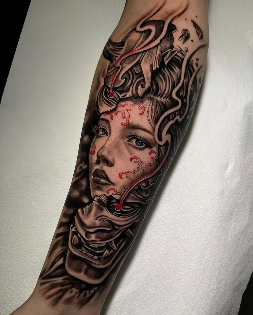 Han’nya (般若) 
#tattoo #tattooart #tattoojapan #tattoojapanese #japanesemask #tattoooriental #tatuaggiogiapponese #artegiapponese #onimask #hannyamasktattoo #geishatattoo #realistictattoo #realismtattoo 
#tatuaggiorealistico #arteoriental #mirkoserinoart #blackandgreytattoo #blackandgrey #napolitattoo #finelinetattoo #disegnogiapponese 
Eseguito al @bsidetattoo_studio