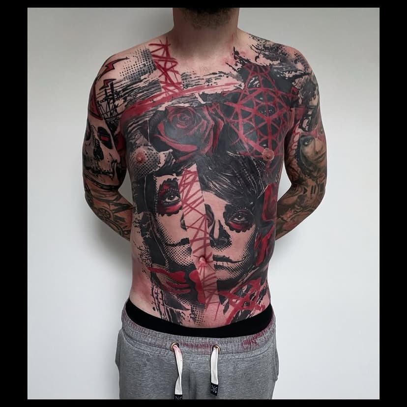 #Frontpiece for a Friend and long-term Client 🤘🏻
[and Sleeves as well]

Done back in Summer. 

Usually #setup: 
@cheyenne_tattooequipment 
@dermalizepro 
@tadoo_original 
@killerinktattoo 
@squidster_skinmarker 
@thesolution.pl 
@hyraw_clothing