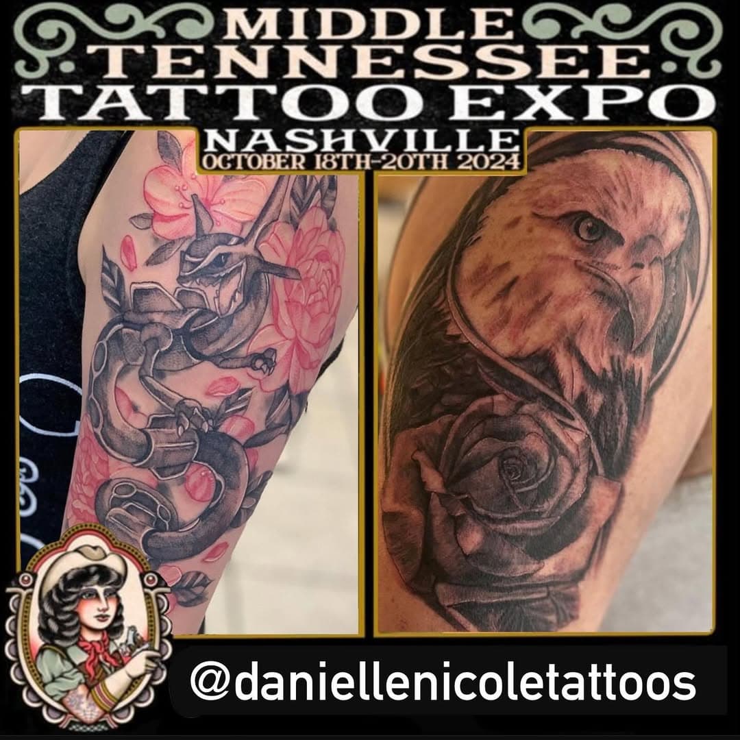 @daniellenicoletattoos and @tattoosbybananny will be tattooing at the @middletntattooexpo! If you’re in the area, don’t miss out! DM them individually if you are interested in getting work done by them at this show. 
.
.
#nashville #nashvilletn #tennessee #tattoos #tattooer