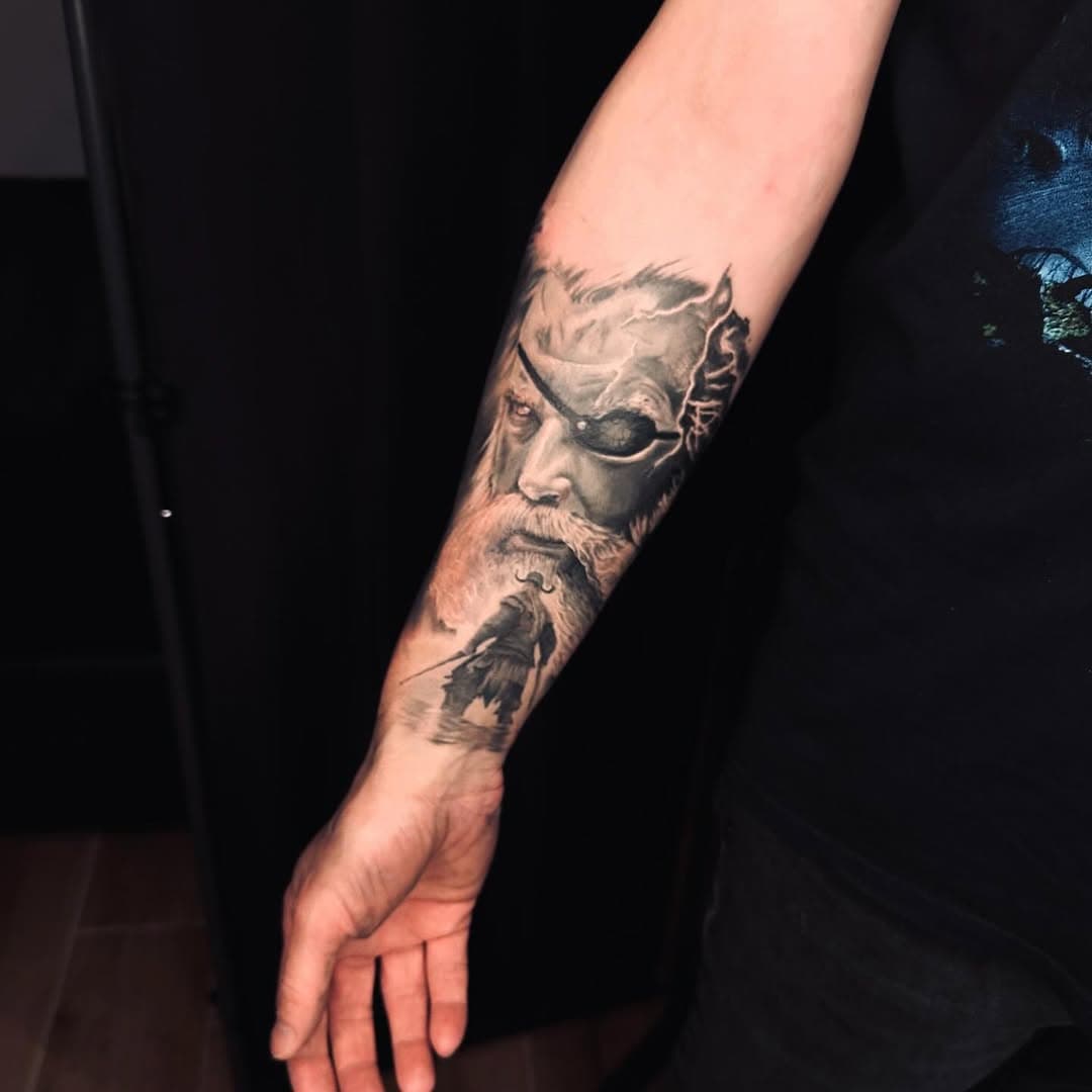 #vikings #odin #valhalla #warrior #tattoorealistic #tattoo #realism #blackandgreytattoo #inkstyle