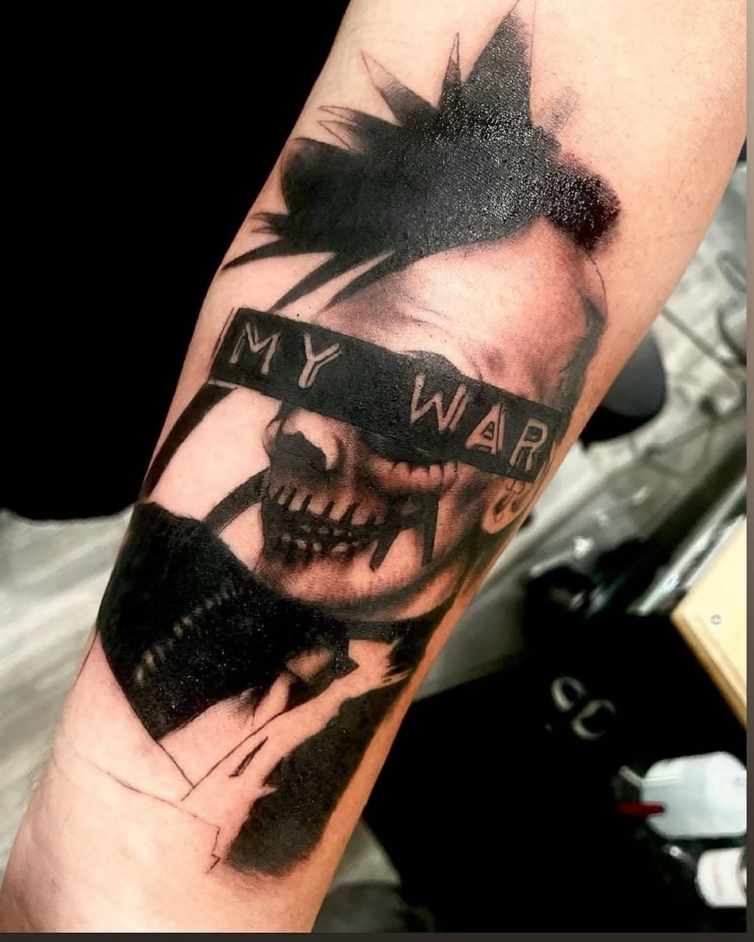 Punk Rock trash polka tattoo by @kayko9_tattoo  hit her up for your next visit! 🔥