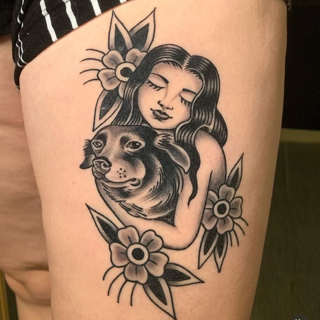 A girl & her pup done by @dcardonatattoos 
Text to get at him (786) 245-5837