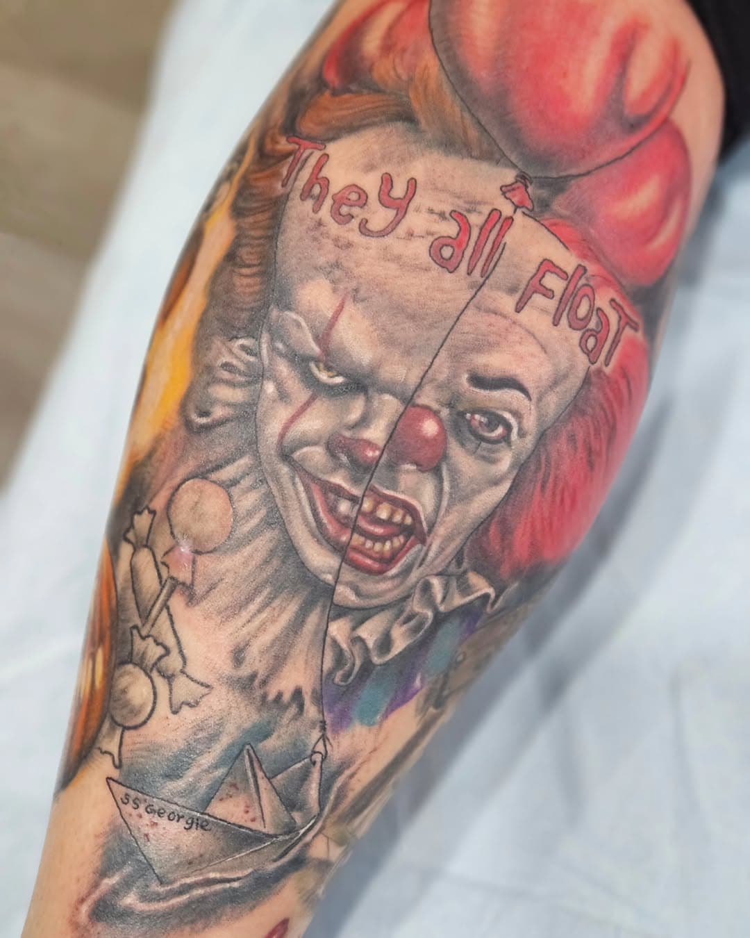 Ya know, just "clowning around" all day. 🤣🤣🤣 #it #itthemovie #ittheclown #newvsoldmashup #horror #horrortattoo #stephenking