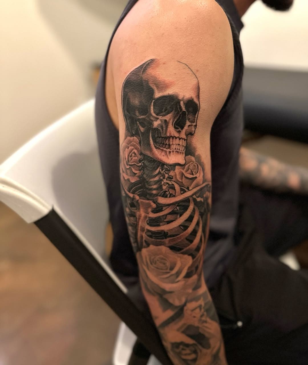 Recent progress on Gabriel’s #blackandgray #sleeve. 

All sessions at Blue Rock Tattoo are scheduled by appointment. 
Please email contact@bluerocktattoo.com for scheduling information. 

#BlueRockTattoo :: #Northside45223 :: #CincinnatiOhio

#koreflatmo #plurabella 
#tattoooftheday #tattoosofinstagram 
#skeletontattoo #skeleton 
#rosestattoo #rosestattoo 
#blackandgraytattoo #blackandgreytattoo 
#tattooed #tattoo #tattooideas 
#cincinnatitattooartist #ohiotattooartist