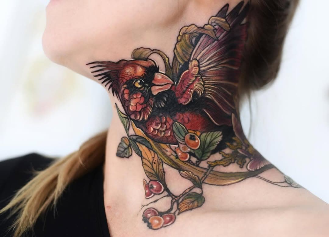 A neck tattoo is so transforming, I love it! Here’s the cardinal bird all done. Books for 2025 are about full, but if you have a neck idea, send me an email aubreymennella@gmail.com . I’ll do my best to fit you in. 

.
.
.
.
#cardinalbirdtattoo #cardinalbirdtattoos #cardinalbirdstattoo #cardinalbirdstattoos #redcardinaltattoo #redcardinalbirdtattoos #northerncardinaltattoo #northerncardinalbirdtattoo #cardinalnecktattoo #cardinalbirdnecktattoo #birdnecktattoo #birdnecktattoos #necktattoo #birdsnecktattoo #femalenecktattoo #femininenecktattoo #redbirdnecktattoo #malecardinaltattoo #illustrativenecktattoo