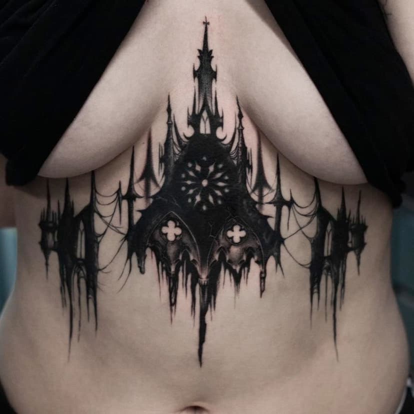 Cathedral sternum piece by @saintthornstattoo 

Sam is taking booking for November, get in touch with any ideas you have! 

#sheffieldtattoo #darkart #gothictattoo #witchytattoo #blackworktattoo #sternumtattoo