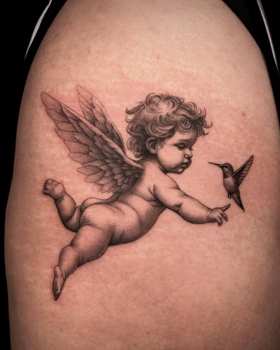 Cherub and hummingbird done today for Sam, thank you for the trust!