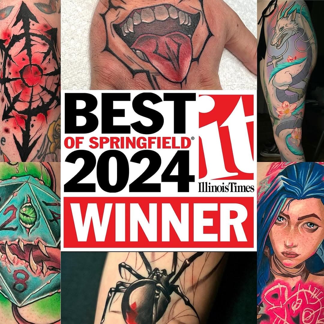 I’m very honored to be voted Illinois Times Best Tattoo artist 2024. With only 6 years of tattooing experience it feels amazing to know I have such a supportive clientele and community around me. I’ve been part of the @newagetattoos family since I was almost 5 and it’s crazy to think that eventually I would become a tattoo artist alongside the people I looked up to so much. It’s been a wonderful 6 years and I’m ready for many more. Thank you everyone who voted for me and continue to book appointments with me! It’s more appreciated than you know.