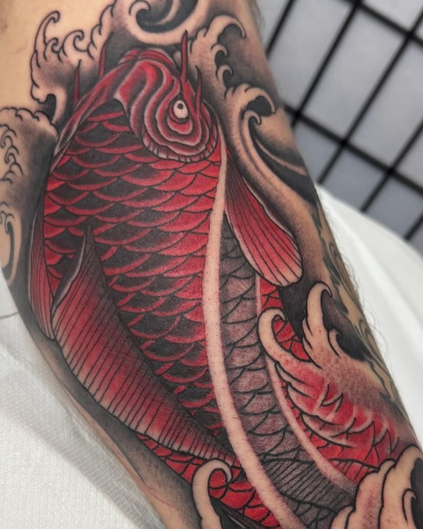 🔴 Koi 🔴 Thanks for looking, Ben x 🔴 #tattoo #tattooart #tattooartist #tattoocollective #uktta #art #artwork #artcollective #artist #japanese #irezumi #tebori #japaneseart #japanesetattoo #japanesetattooart #irezumicollective #sleevetattoo #legsleeve #koi #koifish #koitattoo #sullenclothing #artdriven #blackandgrey #blackandgreytattoo #irezumiartist #essextattoo #uktattoo