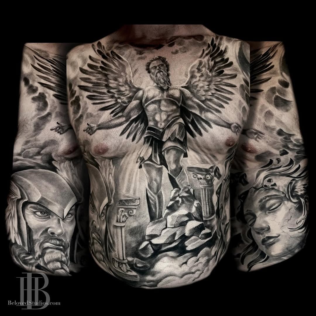 Was able to get some final pics of this all healed and settled in for almost a year already! Seems like we just finished this, wow time flies! Thanks for looking! 
.
.
.
.
.
#tattoo #tattoos #tattooart #blackandgrey #blackandgreytattoo #angel #angelictattoo #mntattooers #mntattooartist #beloved #belovedtattoo #belovedtattoos #belovedtattoostudio