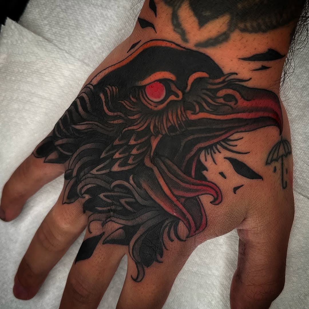 Sexy Raven handjob for my boi @earlshalltv 🔥🐦‍⬛
As I stated so many time before, HANDS are absolutely my favourite area to tattoo! 
Let me tattoo yours!!!!
👉🏻 swipe for video

DM FOR BOOKINGS/INFO!

-
-
-
 #neotraditional #neotraditionaltattoo #besttattoos #TAOT #art #beautiful #darkartists  #london #asatru #medieval #medievaltattoo #blackwork #bergen #aalst #london #ghent #berlin #roma #helsinki #vienna  #alençon #trondheim #crow #crowtattoo #raven #raventattoo #viking #vikingtattoo #wardunna #vikings