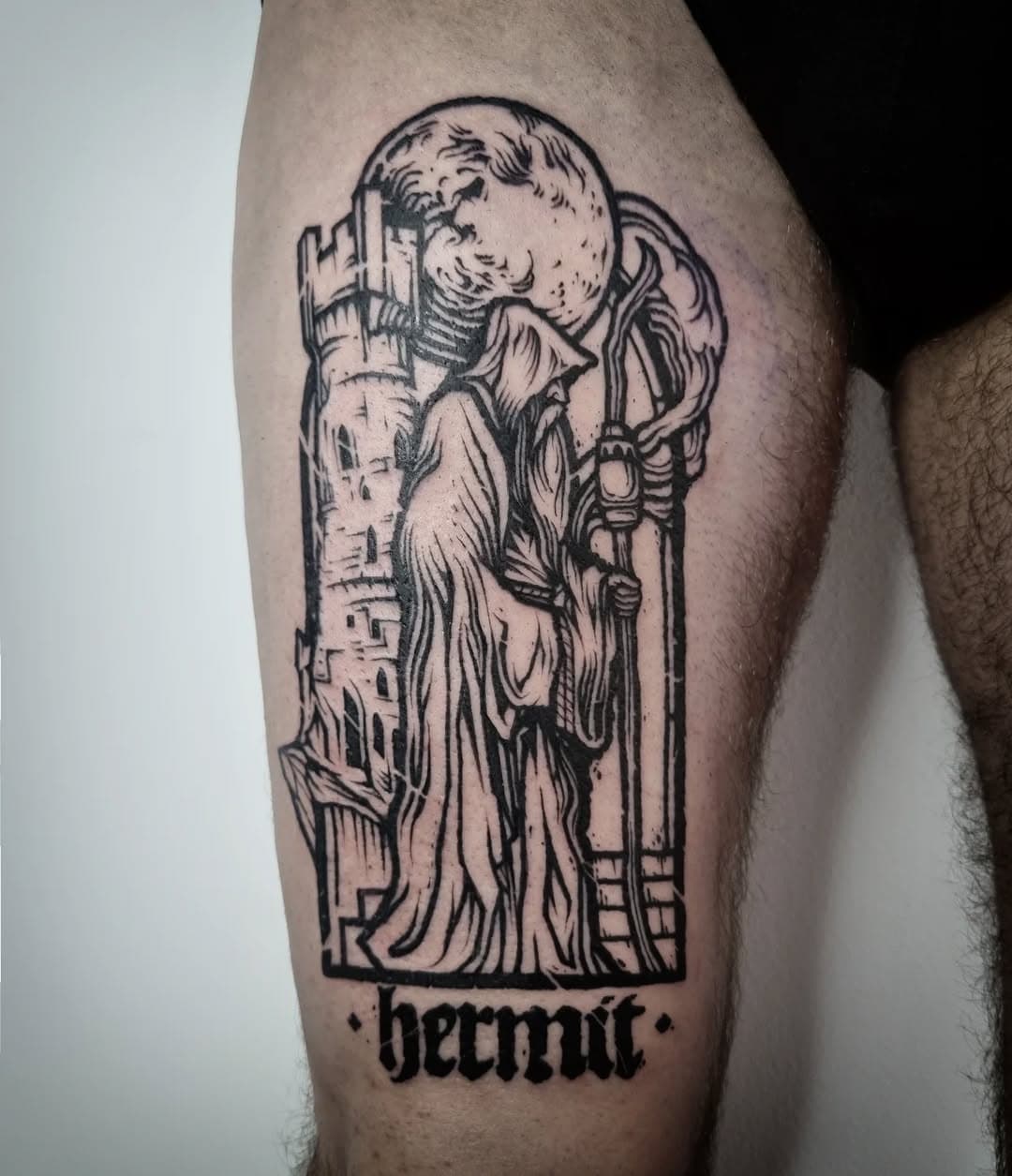 Pustelnik dla @kubakorta 🙌 dzięki za @las_festival ❤️‍🔥 zrobione w @studiolewareka 🖤

#tattoo #ttt #blacktattoo #blackwork #lineworktattoo #graphictattoo #woodcuttattoo #engravingtattoo #texturedtattoo #medievaltattoo #hermit #hermittattoo #polandtattoos #wroclawtattoos #studiolewareka