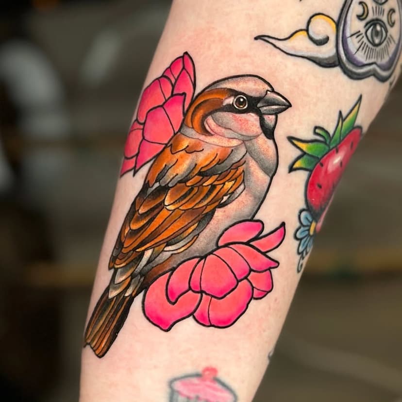 Little sparrow for Nikki 💖
.
.
.
Now booking December/January @heartofheartstattooco 🤩
.
.
.
#tattoo #tattoos #newjerseytattoo #neotraditional #colortattoo #nyctattoo #birdtattoo #inked #ladytattooers #neotrad #girlswithtattoos 
.
.
.
New jersey, tattoo artist, female tattoo artist, neotraditional tattoo, NJ, NYC, cute tattoo, adisontattoos