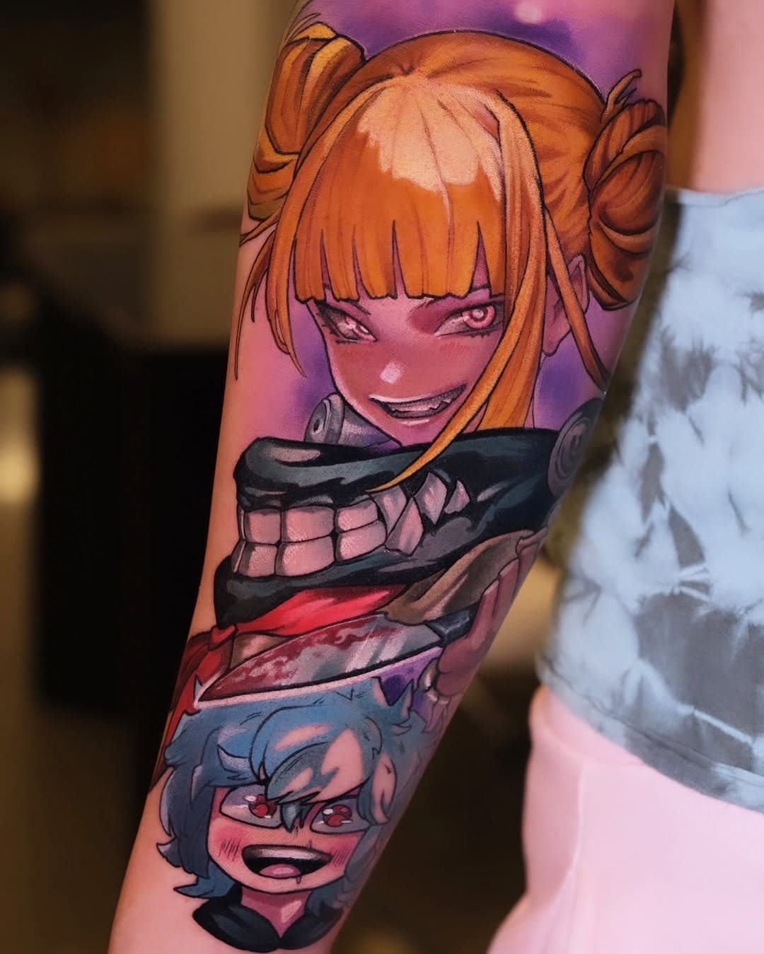 Himiko Toga. My hero academia 
Done with @hustlebutterdeluxe @radiantcolorsink @vladbladirons #hustlebutterdelux #radiantcolorsink #vladbladirons 
#himikotogacosplay #himikotoga
#animetattoo #animetattoos #harleytattooartist #myheroacademia #myheroacademiaedit
#myheroacademiacosplay