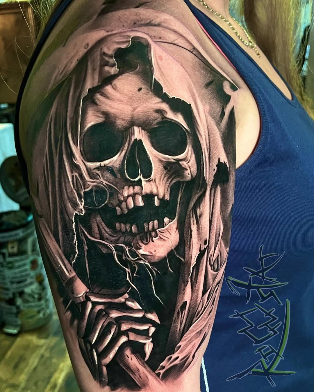 #blackngrey #reaper #tattoo #tattoos #tat #roqqstar #skull #skulltattoos