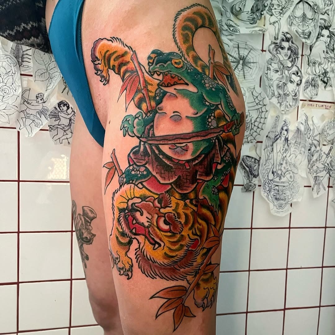 Samurai frog and tiger #italianjapanesetattoo #top_class_tattooing #japanart #topttattooing #topclasstattoing #bright_and_bold #americanatattoos #italian_traditional_tattoo #realtraditional #inked  #tattoo  #tattooitaly #convention #tattoolife 
 #bologna #tattoobologna #bolognatattoo #dicetattoo #tatuaggibologna