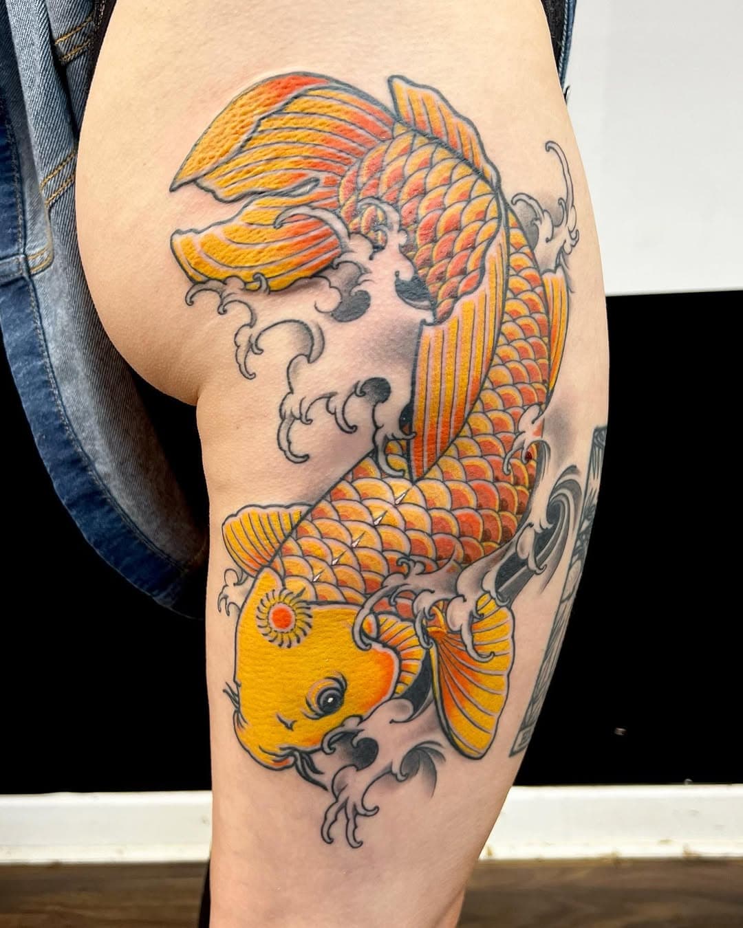 Finished this up, head and tail fresh, the rest is healed. DM or email for bookings.
.
.
.
.
.
#koi #koicarp #japanese #japanesetattoo #colour #colourtattoo #waves #wavetattoo #thightattoo #bathtattoo #ukkta #boldwillhold