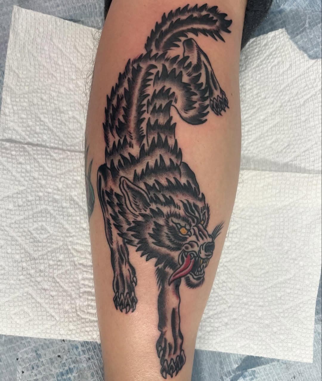 Sick wolf tatt made for @johnsonjd36 a little while back here at the indelible @gatecitytattoo. Be like James and come get some rad art! Currently booking December/January for all your dermagraphic inclinations. Get atcha boi and let’s get ya laced up before beach season..