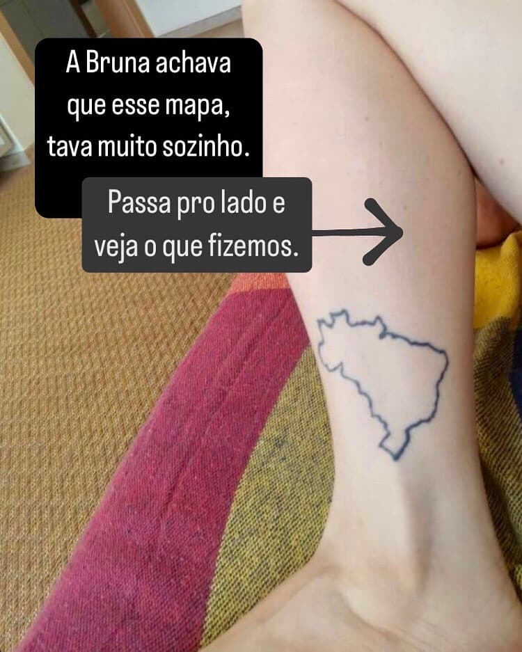 A Bruna veio lá de Cascavel pra tatuar. Achava que o mapa tava muito sozinho. Queria uma araucária, uma gralha azul, uma capivara e um papagaio pra fazerem companhia. Me diz o que acharam?