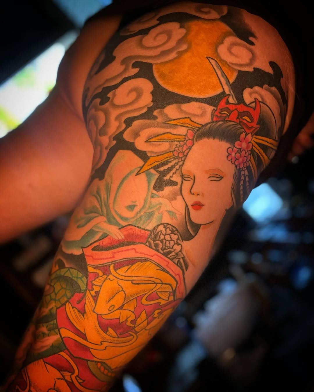 All pau and healed.  Geisha fighting with 3 ghost babies and 2 oni below.  Comment your favorite part!  #doyoulikethis  #puthashtagshere #Instagramletsyouput10photosinapost