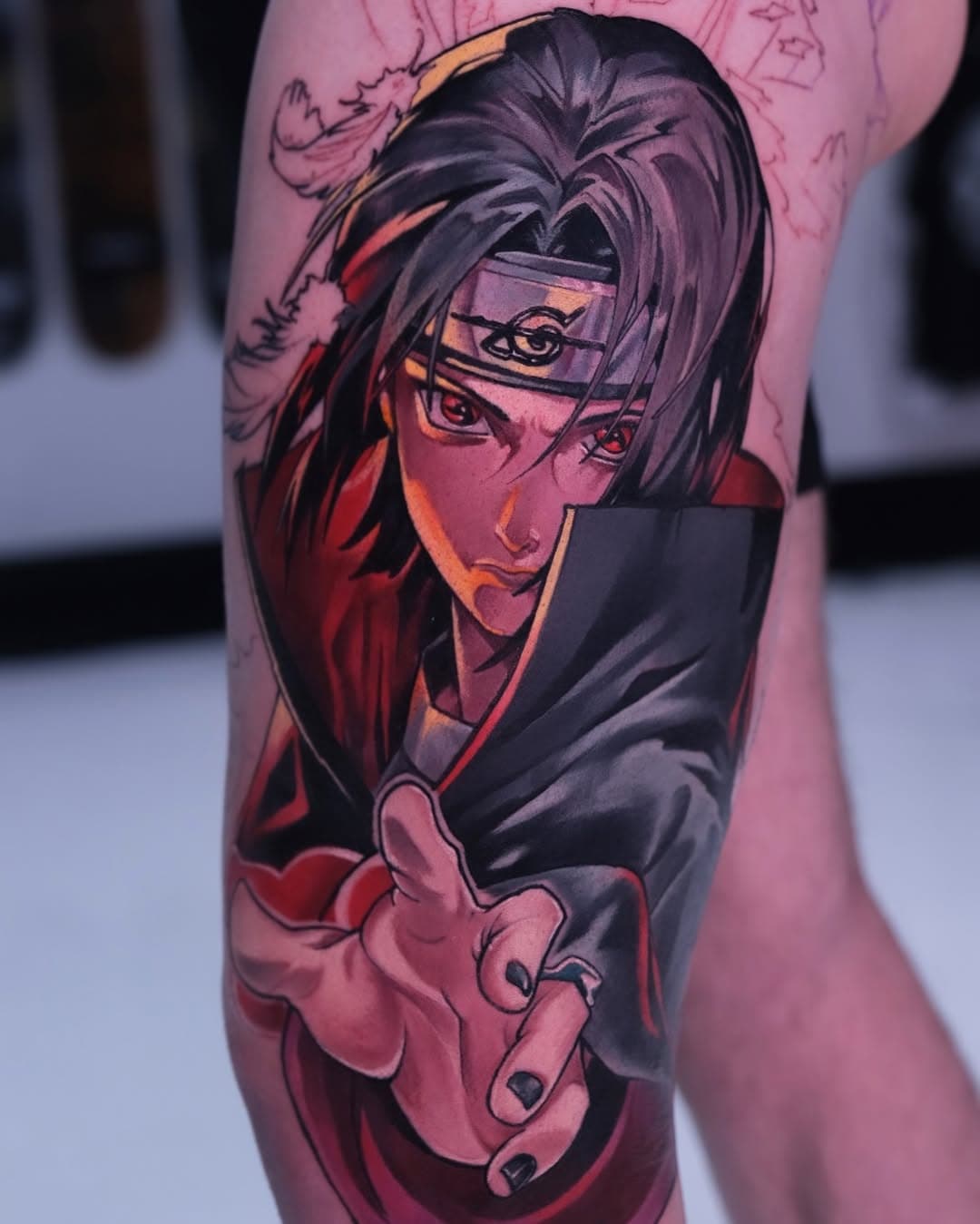 Itachi 🐦‍⬛ in progress. Naruto leg sleeve in progress. @radiantcolorsink @hustlebutterdeluxe @vladbladirons #naruto #narutoedits #narutoanime #itachi #itachiuchiha #itachi_uchiha #itachiedit #itachitattoo #itachitattoos #narutotattoo #anime @animemasterink @gamer.ink