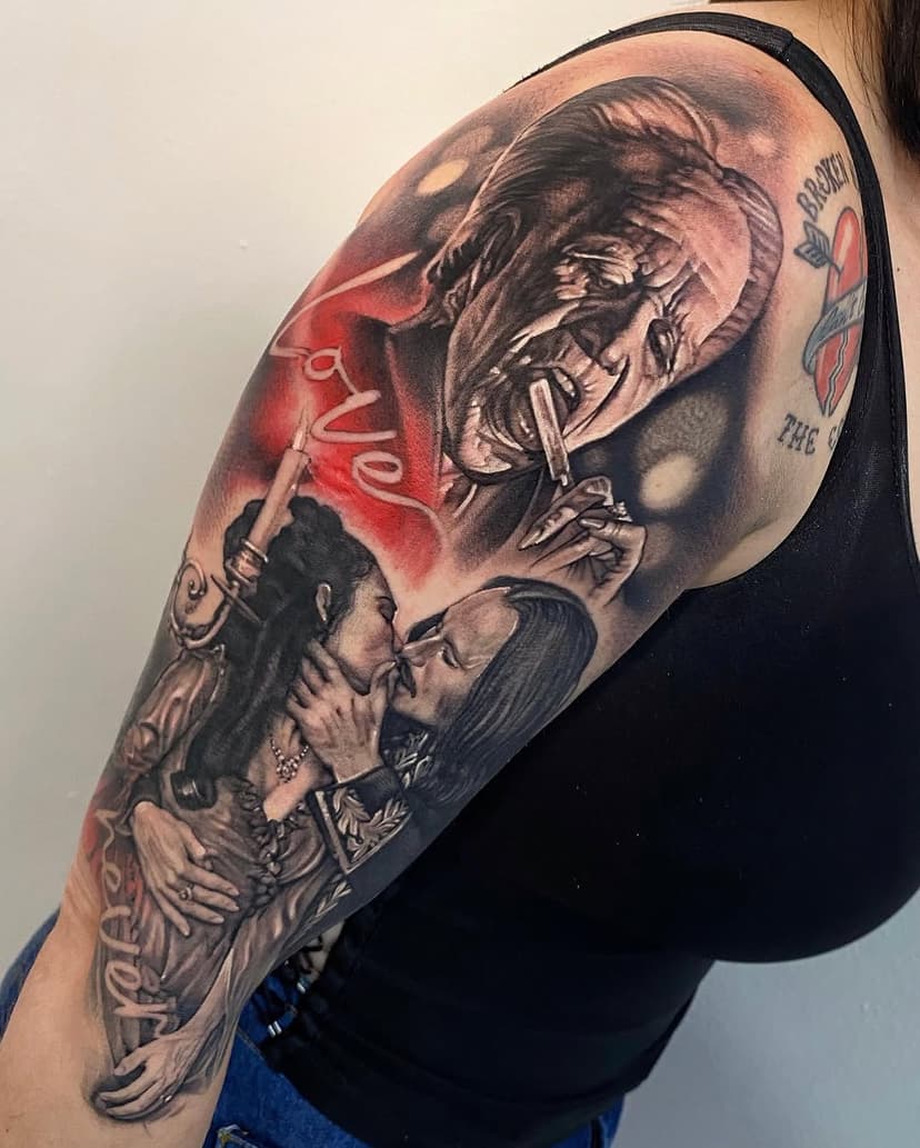 Fechamento de braço em andamento 🚧 baseado no clássico filme Drácula de Bram Stoker.  Próxima sessao será o antebraço 💪🏼 Tattoo da @carolmussarelli  Obrigado 🙏 . Orçamentos inbox 📥 ou WhatsApp 📲 .
.
.
.
#dracula #bramstokersdracula #bramstoker #drácula #vampire #vampires #vampiregirl #vampirelife #vampiro #vampiros #tatuagem #tatuagemfeminina #tatuagemmasculina #realismo #tatuagembrasil #fechamentodebraço #fechamento #dynamicink #inkjecta