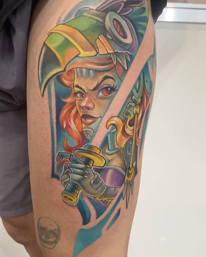 Tatuagem que fiz pra concorrer a categoria melhor de domingo na maior @tattooweek ! Quero agradecer ao @leonardocoelho.ink que aguentou as horinhas de dor e agulhadas hehe, não tive tempo pra finalizar do jeito que queria mas curti bastante o resultado ! Próximo ano tem mais ! 
#tattoo #tattooink #tattooart #newschool #colortattoo