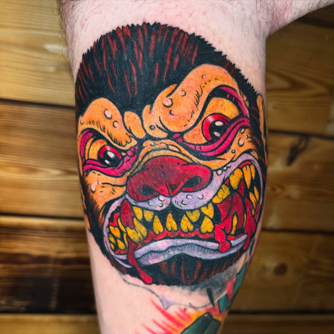 First of a few @madballsx for @t0dd30 had a blast making this decent size coverup at  @timelesstattoola always using and supporting the best @sourcetattoosupply @choke_and_dagger booking December now. Dm for enquiry! #colortattoo #retro #80s #tattoo