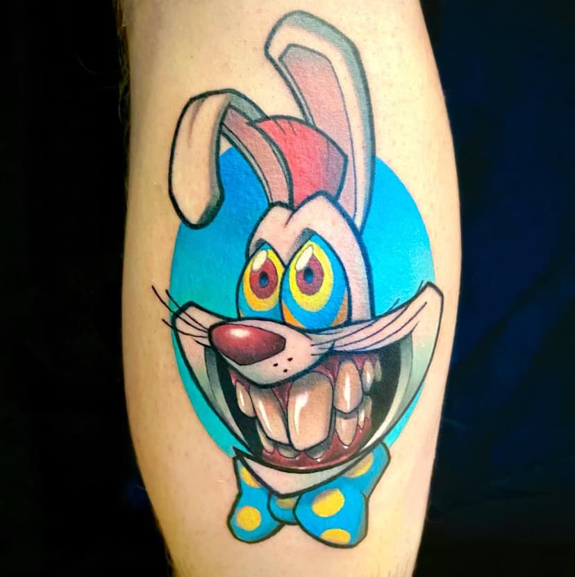 Roger Rabbit for Marien done at the amazing @eviantattooshow 🌟🤘 #tattoo #ink #teethtattoo #rogerrabbit #cartoon #graffiti #thenewnewschool #tattoosnob #totaltattoo #inkedmag #skinartmag #skinpaperpaint #txttooing #arteobscurae #tattrx #outofstepbooks #equilattera #skinandinkmag #skinart_mag #stencilstuff #electricink #redemptiontattoocare #electricinkeurope #starrtattoosupplies 
Merci Marien!! I really enjoyed working on this 🙏
and apologies for being a bit quiet online, I’m back now…
So relax and maybe grab yourself a lovely hot chocolate ❤️