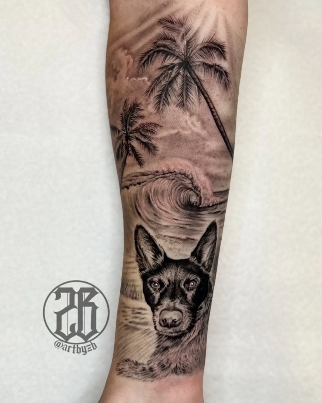 Dog portrait and a California coastline by @artbyzb 🐶🌊🌴