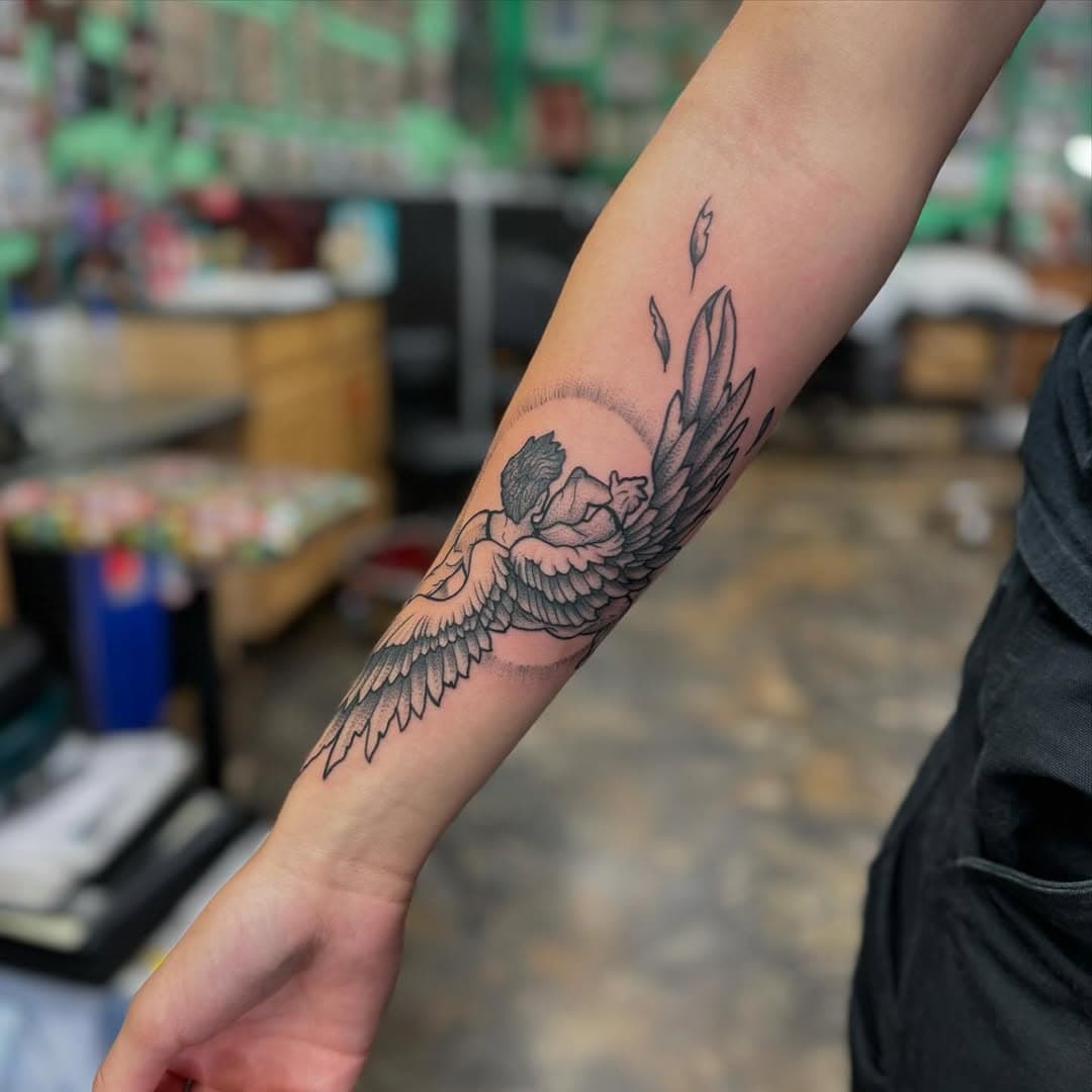 Fun Icarus today. Now accepting new clients in the south Florida area. Tattooing at @rockabillytattoos_fl so come in to get zapped today. Accepting walkins and booking appts. Get at me. And as always. Thanks for looking. #southfloridatattoo
 #ftlauderdaletattoo #westpalmtattoo #deerfieldtattoo #miamitattoo #browardcountytattoo 

#photography #love #art #fashion #music #instagood #photooftheday #reels #travel #model #explore #wedding #explorepage #instagram #makeup #summer #beauty #nature #artist #style #boldwillhold #nofilter #nikthetattooer