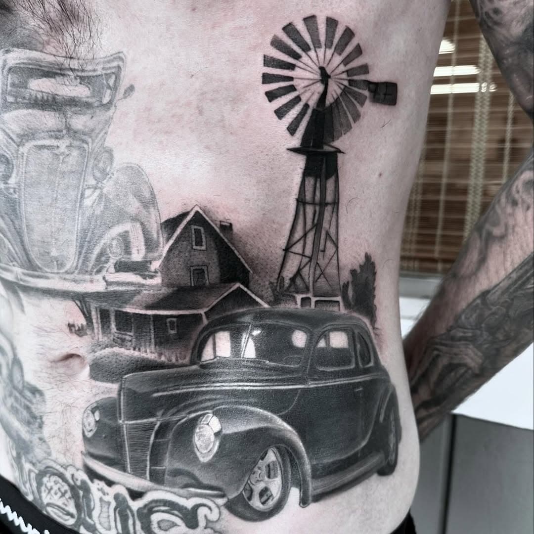 Had a fun time adding the country farmhouse/windmill background to the healed 1940 Ford Coupe I did for @jon.v.w thank you so much man 🙏🏻✨