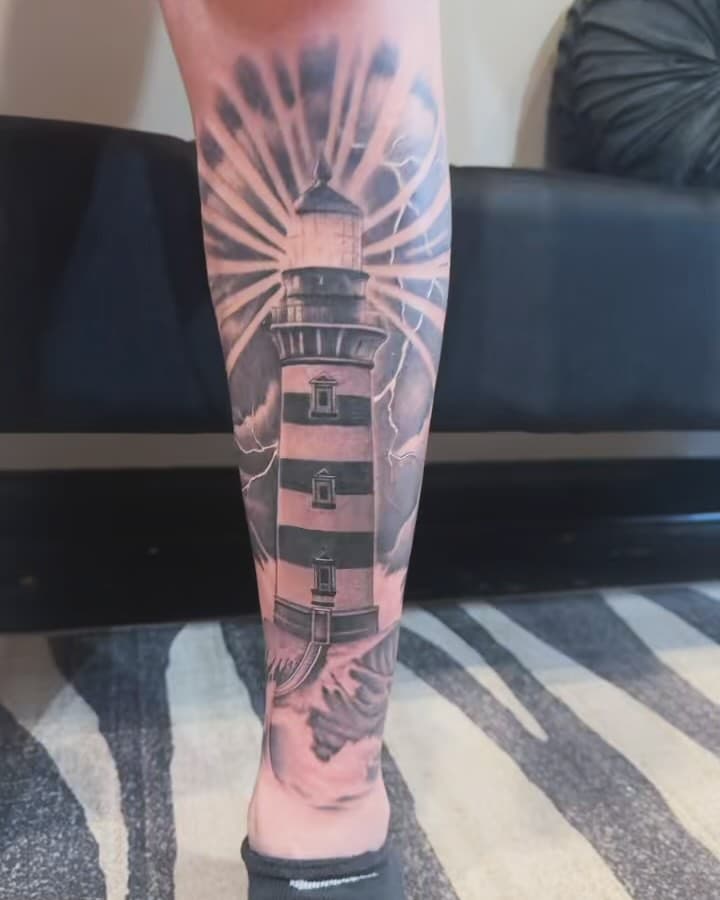 Finished this black and grey light house piece yesterday and had a blast doing it! my clients @warrenbreithaupt_  first big tattoo and sat like a champ through it all. If you looking to book an appointment with me shoot me a dm or email, have a couple spots left for December and booking January. Let’s start the new year off right with some new projects! @gildedcreations_az 
.
.
.
.
.
.
.
.
.
.
.
.
.
.
.
.
.
.
.
.
.
.
.
.
.
.
.
.
.
.
.
.
#tattoo #tattoos #tattooshop #tattooartist #ink #inked #art #artist #aztattooer #tattooist #tattooed #blackandgrey #blackandgreytattoo #lighthouse #tattooart #tattoodesign #tattoolife #workhard #stayhumble #legtattoo #gildedcreationsaz #fkirons #dynamic #dynamicink #arizona #phoenix #scottsdale