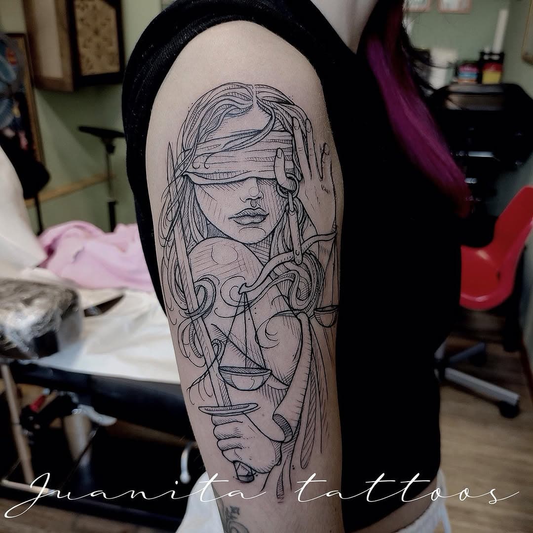 #juanitatattoos #justicetattoo #tattoogirl #tattoosketch #tattoolove #tattoopassion