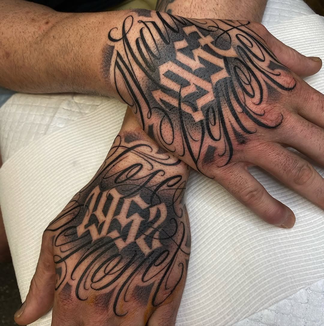 Job stoppers for Julian done at @ravenshollowtattoo thanks bro ! 

#all4thekauzetattoo #scripttattoo #letteringtattoo #freehandtattoo #handtattoo #tattooideasformen