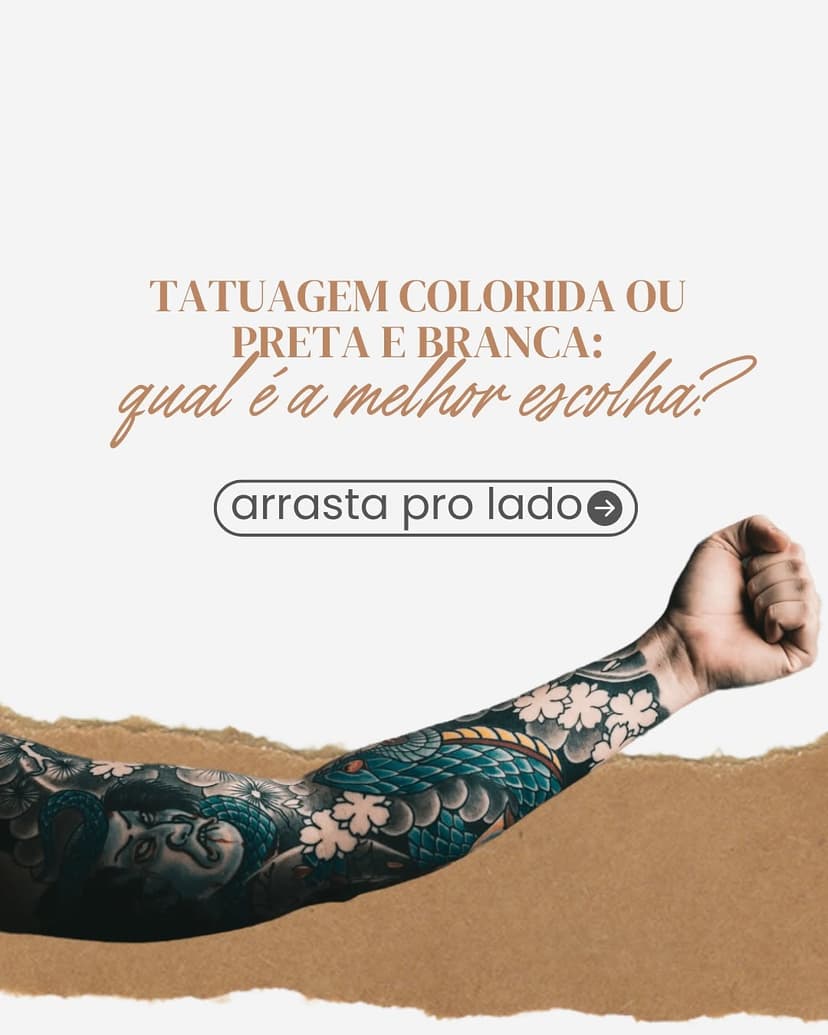 Vibrante ou Clássica? 🎨🖤 
Decisão difícil na hora de escolher entre tatuagem colorida ou preto e branco! 
Deslize para ver exemplos incríveis e ajude-me a decidir: Qual estilo ganha o seu coração? 🤎