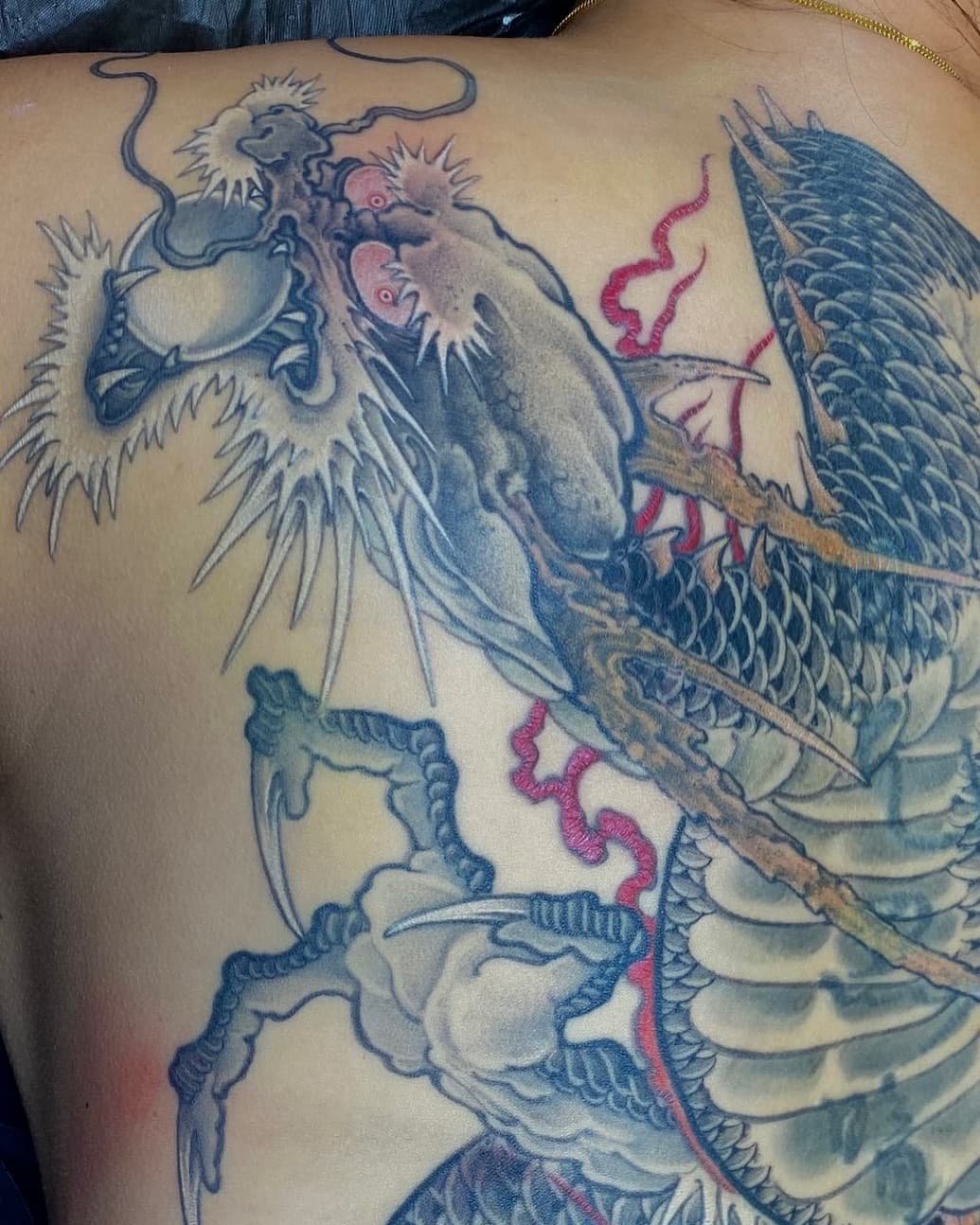 Parts fresh most healed and some healing. Done @71tattoo Enschede. Contact me Dm or email for booking appointment. #dragon #dragontattoo #dragonbackpiece #irezumi #71tattooenschede #enschede #enschedecity #jankowzkimeetsjapan