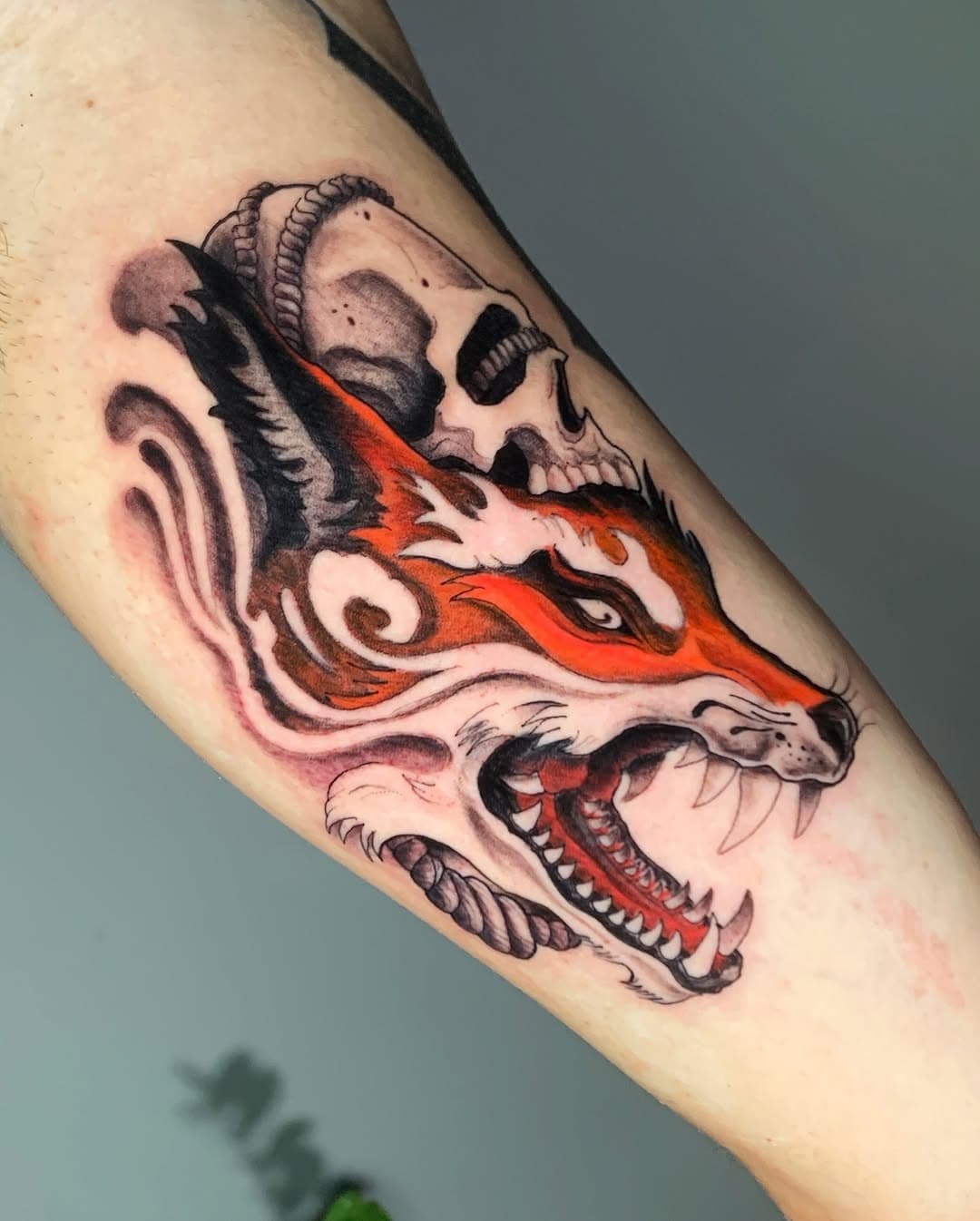 // Kitsune // 
• 狐 •
Thanx @fabio_cividini 🙏🏻
- 
-
-
#kitsune #kitsunetattoo #fox #foxtattoo #skull #skulltattoo
#armtattoo #animaltattoo #animal #balckwork #redtattoo #redfox #redfoxtattoo
#gothtattoo  #neotradtattoo #bergamo #albino
#bergamotattoo #tattoobergamo #blackfoxtattoostudio