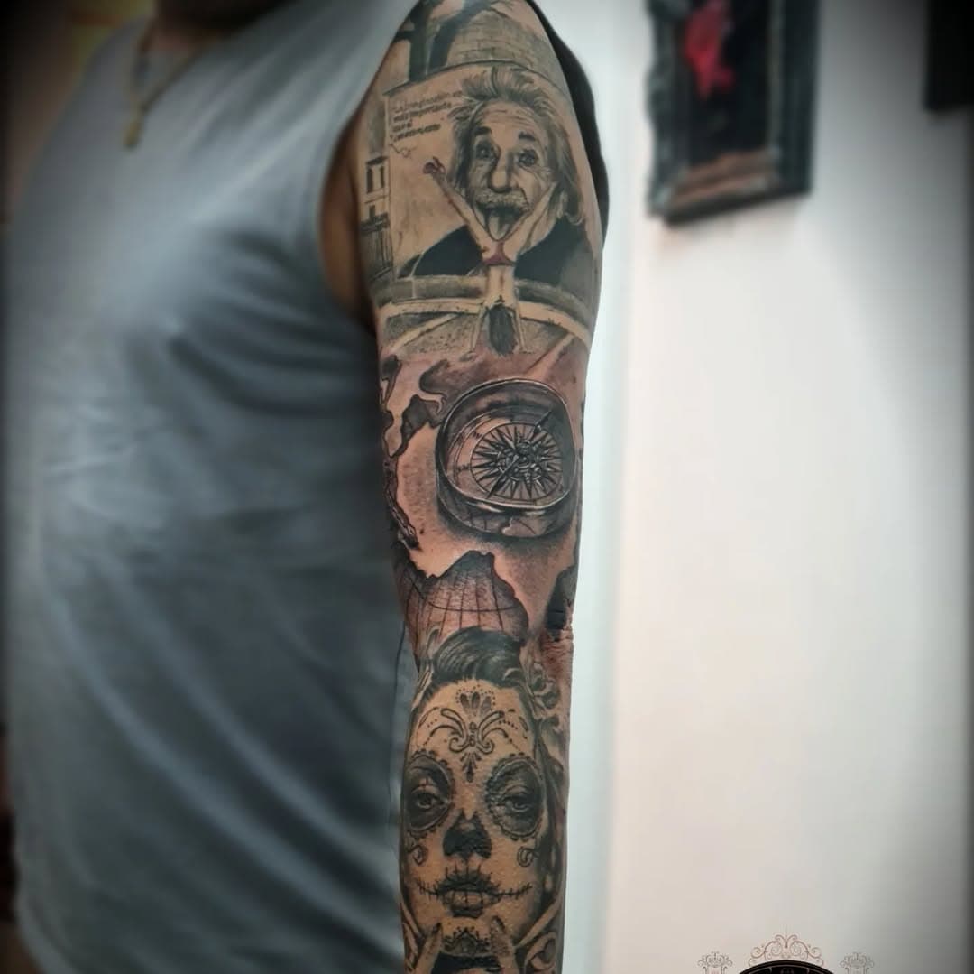 Brazo acabado para Rafa! gracias por el buen rollo 😉

#tattoo #tattoos #blacktattoos #blackandgreytattoo #fullsleevetattoo #catrinatattoo #catrina #compasstattoo #einsteintattoo #einstein #tattoomap #tattoostudio #tattoowork #tattoolife #tattooartistgirl  #tattoosformen #tattooboy #tattoospain #spaintattoo #tatuajebrazo