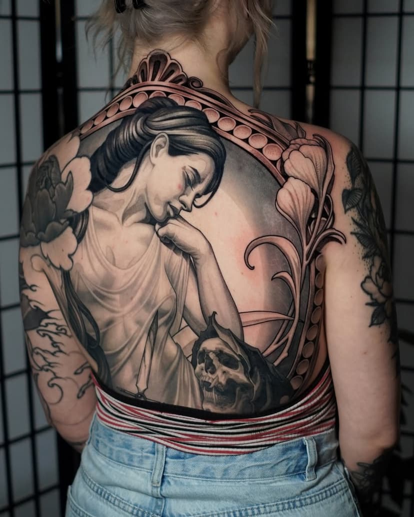 Almost there with Lauren’s back piece! Had a couple of rough heals so a big final pass next year to get it finished @umbratattoo #fullbacktattoo #neotraditionaltattoos #illustrativetattoo