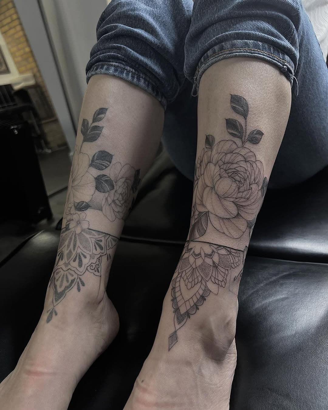 The same but different! Left side healed 💕 #tattoo #dotwork #delicate #linework #floral #illustration