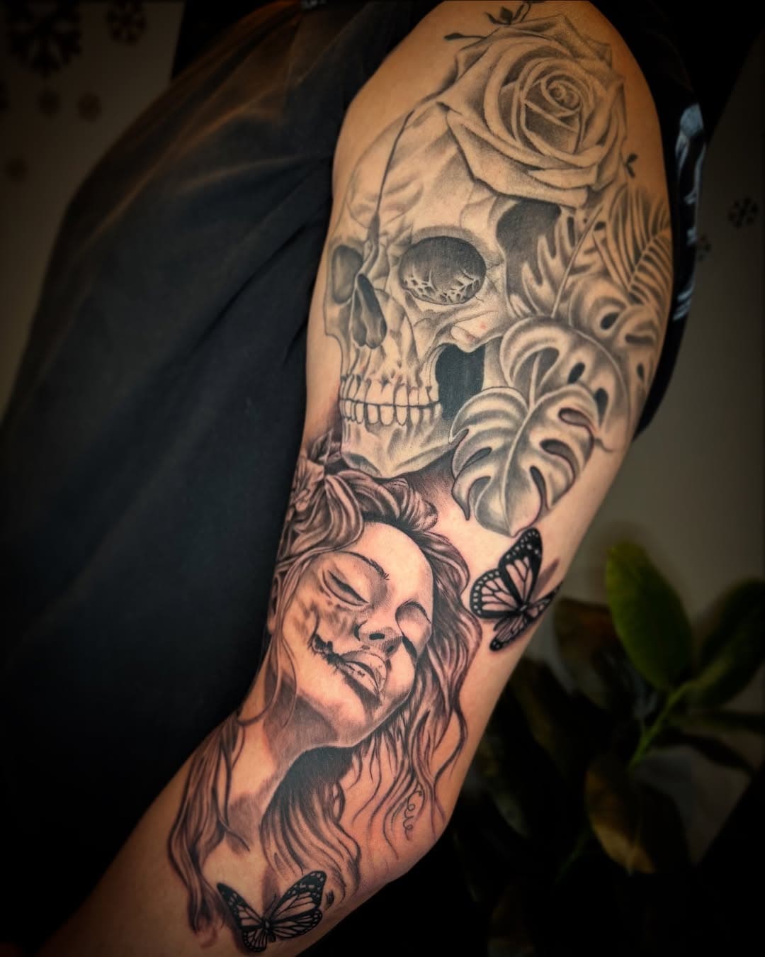 Got the privilege to start this half sleeve on my brotha @eddie_norr added the girl today and skull healed from last time. If your looking to get tattooed I’m booking January/February so shoot me a dm or email and let do some awesome tattoos! As always thanks for looking and supporting 
.
.
.
.
.
.
.
.
.
.
.
.
.
.
.
.
.
.
.
.
.
.
.
.
.
.
.
.
.
.
.
.
.
.
.
.
#tattoo #tattoos #tattooshop #tattooart #tattooartist #artist #art #ink #inked #tattooist #tattooed #tattooing #tattoostyle #blackandgrey #blackandgreytattoo #skull #skulltattoo #flowers #flowertattoo #realism #workhard #stayhumble #butterfly #butterflytattoo